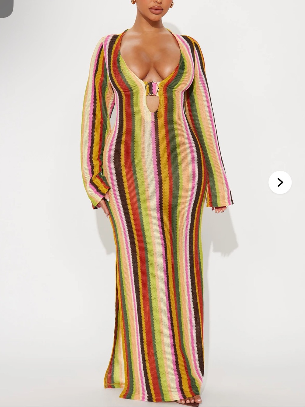 Fashion Nova Multi-Color Striped Knit Maxi Dress